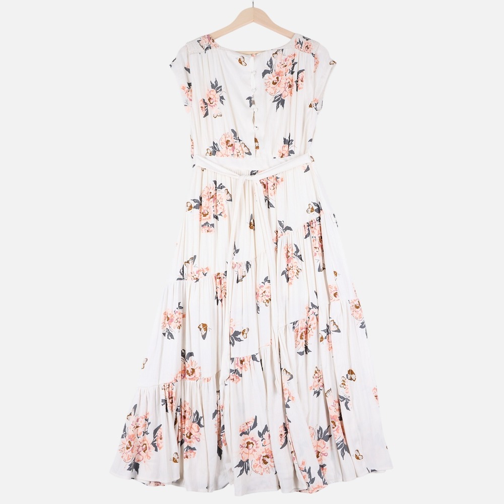 Free People All I Got Maxi Dress Butterfly Effect Floral Tiered Cream Pink 6 - Picture 3 of 13